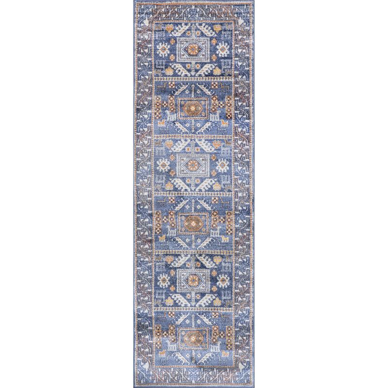 Modern Vintage Lorena Blue Synthetic Runner Rug, 2' 6" x 8'