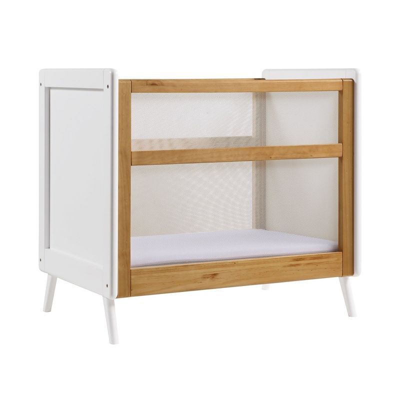 Beech and White Mesh Mini Crib with Waterproof Mattress