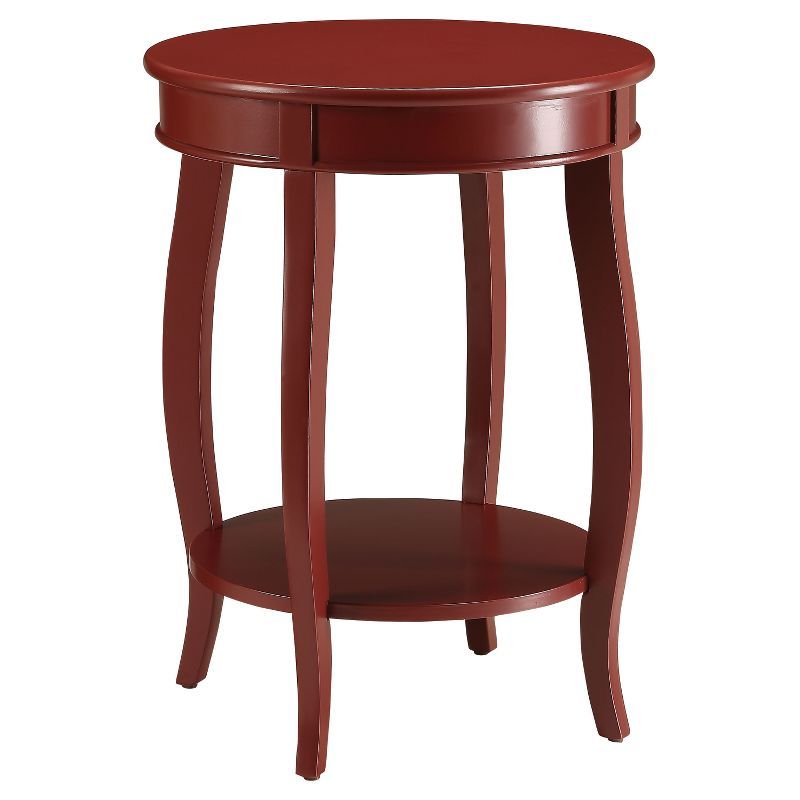 Red Round Wooden End Table with Curved Legs