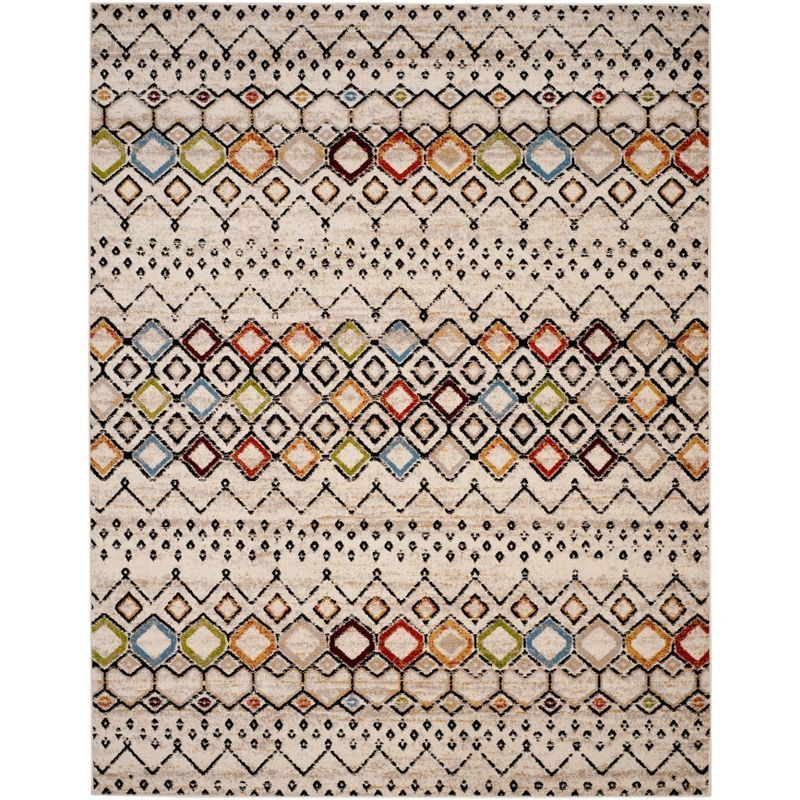 Ivory and Multicolor Geometric Synthetic 9' x 12' Area Rug