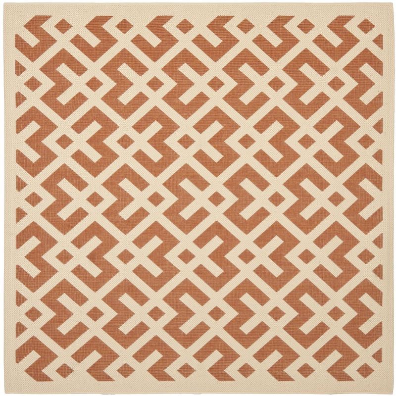 Terracotta and Bone Geometric Square Indoor/Outdoor Rug