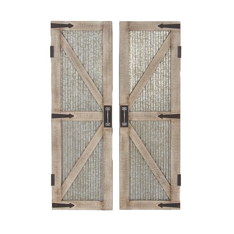 Rustic Silver Metal Barn Door Wall Decor Set - Farmhouse Style