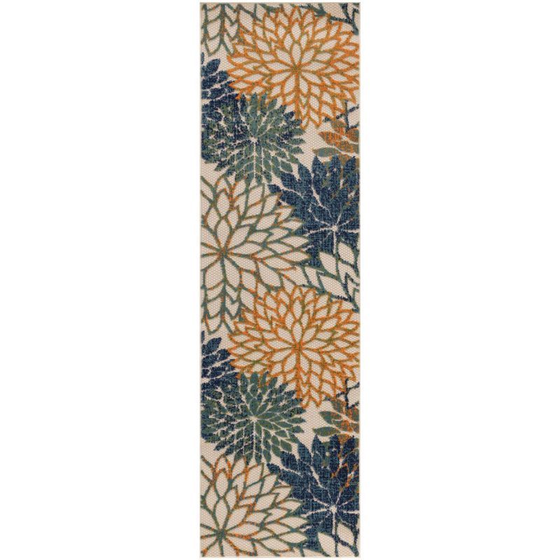 Aloha Blue Green Floral Synthetic Flatweave Runner Rug 2' x 6'