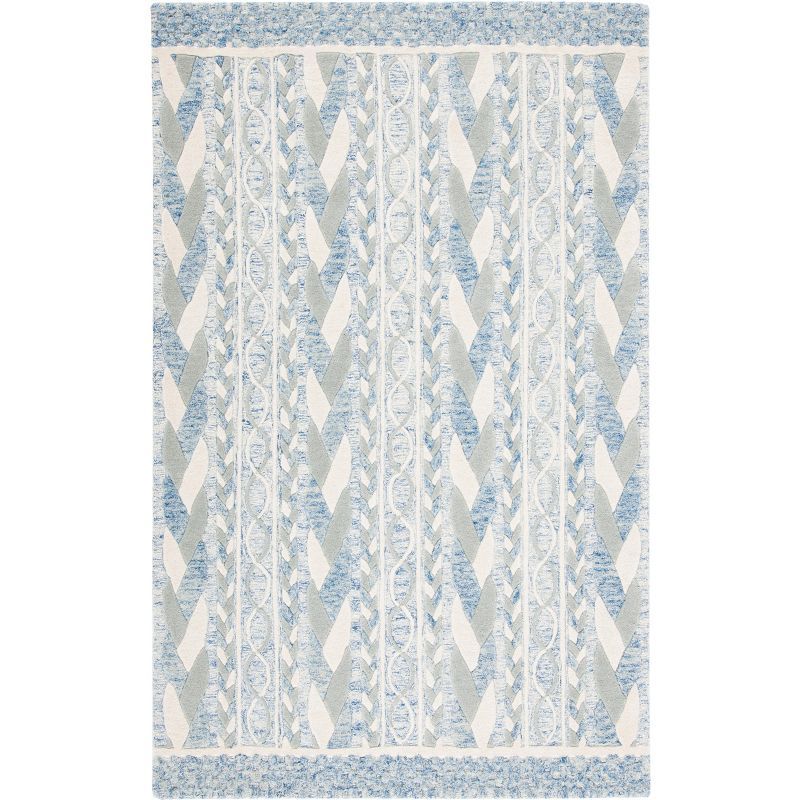 Blue and Ivory Hand-Tufted Wool 4' x 6' Area Rug