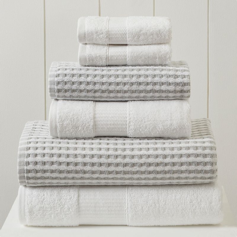 White and Gray Cotton Jacquard 6-Piece Towel Set