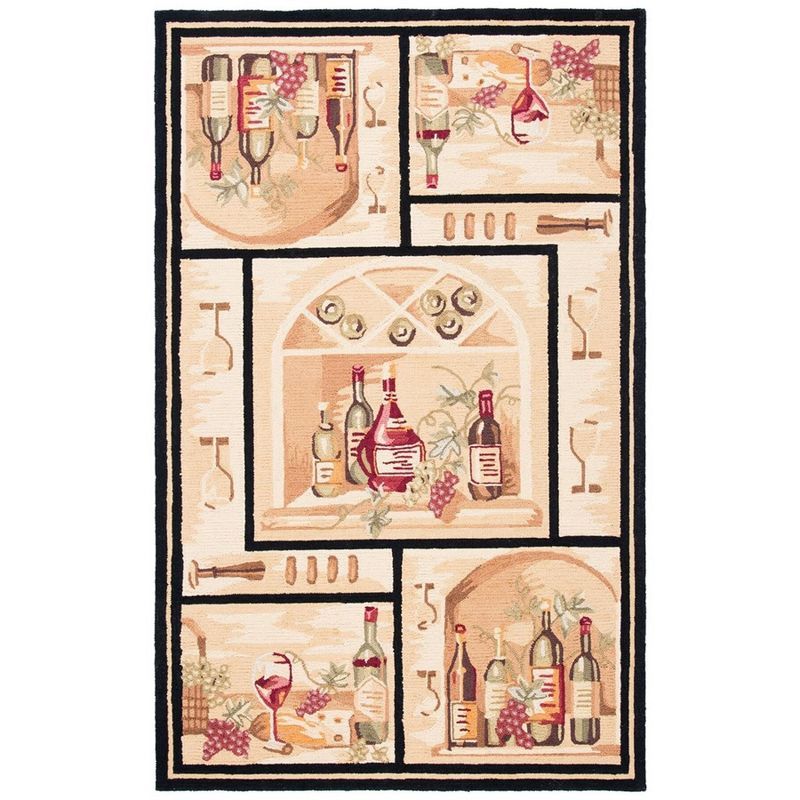 Gold and Multi 6' x 9' Hand Hooked Wool Area Rug