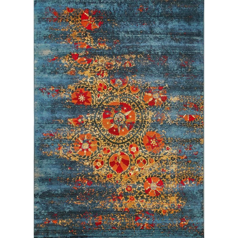 Blue and Orange 4' x 6' Synthetic Flat Woven Rug