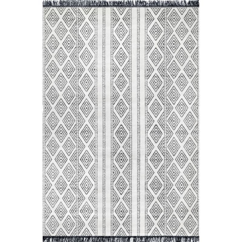 Reversible Gray Stripe Synthetic 5' x 8' Area Rug