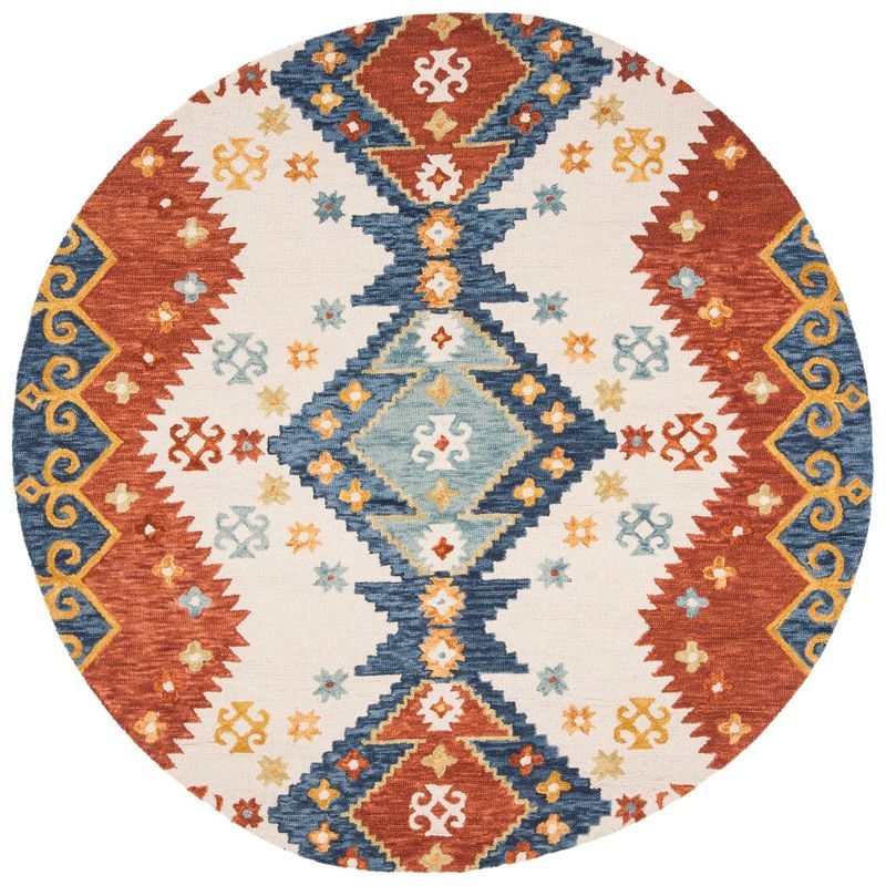 Aspen Handmade Ivory & Blue Wool Round Area Rug - 7' Diameter