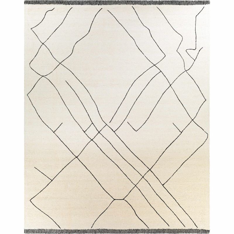 Handmade Black and Cream Wool Tufted Rectangle Area Rug 8' x 10'