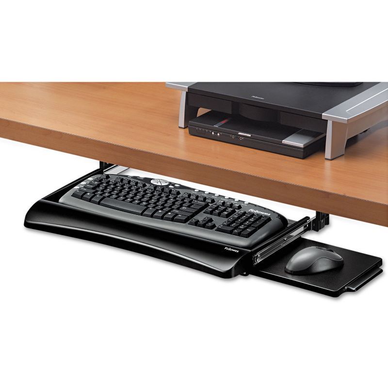 Black Adjustable Under-Desk Keyboard Drawer with Mouse Tray