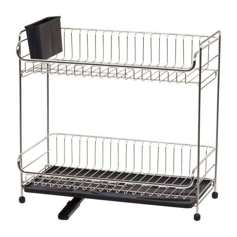 IRIS Stainless Steel 2-Tier Compact Dish Rack with Black Tray