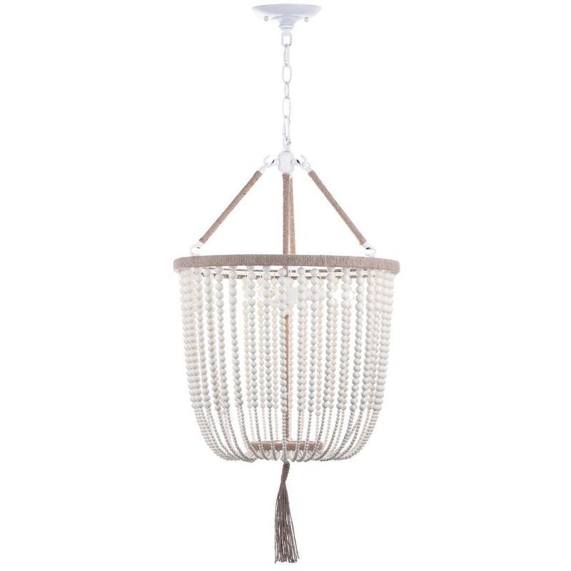 Boho Chic Cream Beaded Pendant Lamp with Luxe Tassel - 18x107.5"