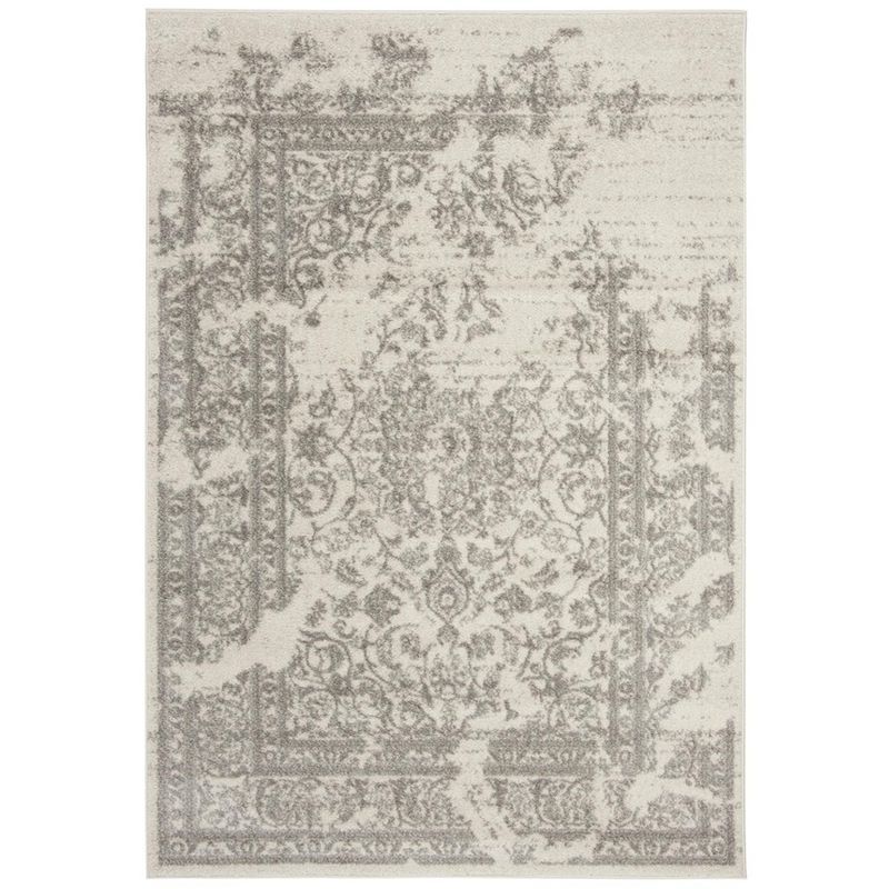 Ivory and Silver Floral Rectangular 5' x 7' Area Rug