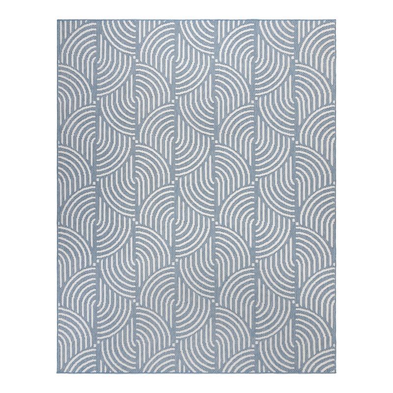 Blue and White Geometric 6' x 9' Flat Woven Polyester Area Rug