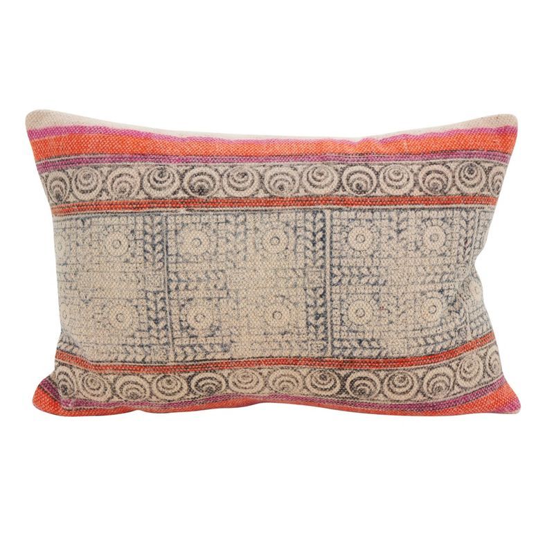 Boho Beige and Multicolor Rectangular Throw Pillow