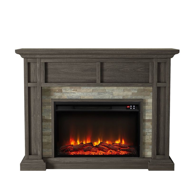 48" Brown MDF Freestanding Electric Fireplace with Remote