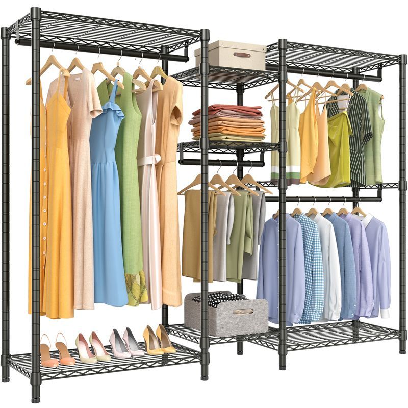 Black Heavy Duty Portable Wire Garment Rack with Shelves