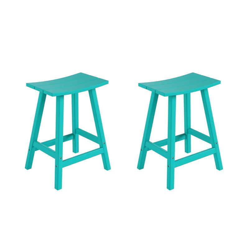 Turquoise HDPE Outdoor Counter Height Saddle Seat Stool Set