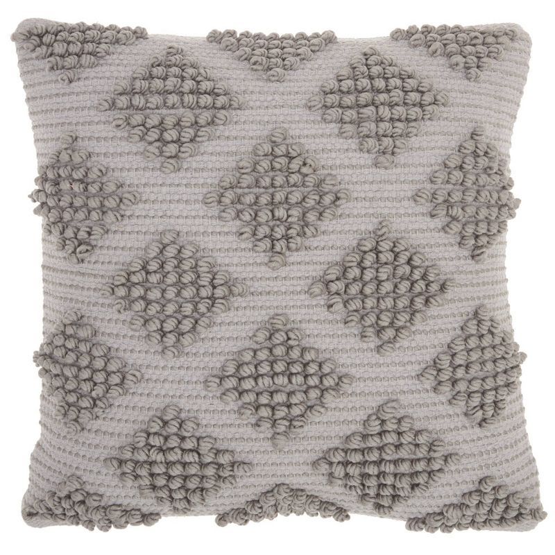 18" Light Gray Cotton Woven Diamond Square Throw Pillow