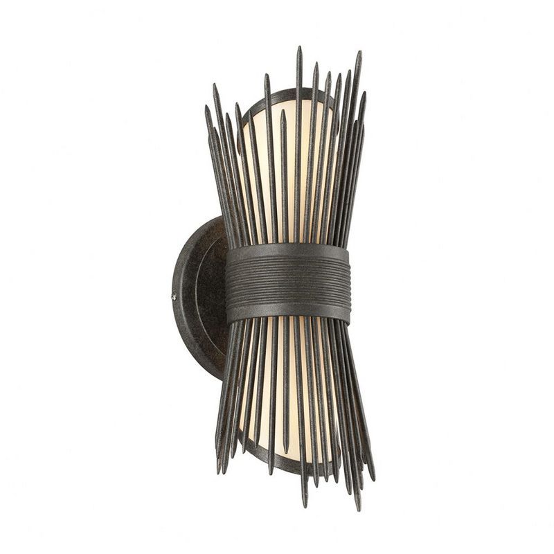 French Iron 2-Light Vertical Mount Wall Sconce with Glass Shade