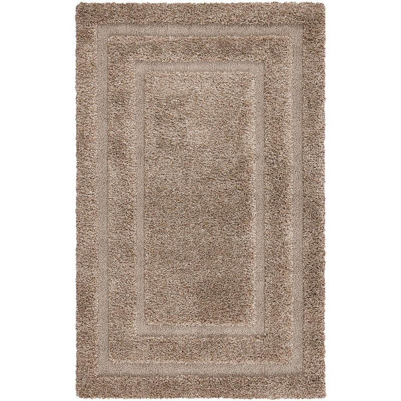 Beige Rectangular Shag Area Rug with Raised Border Design