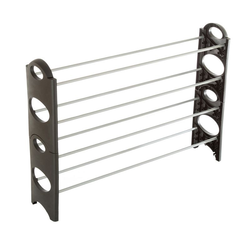 Hastings Home 4-Tier Black and Silver Stackable Metal Shoe Rack