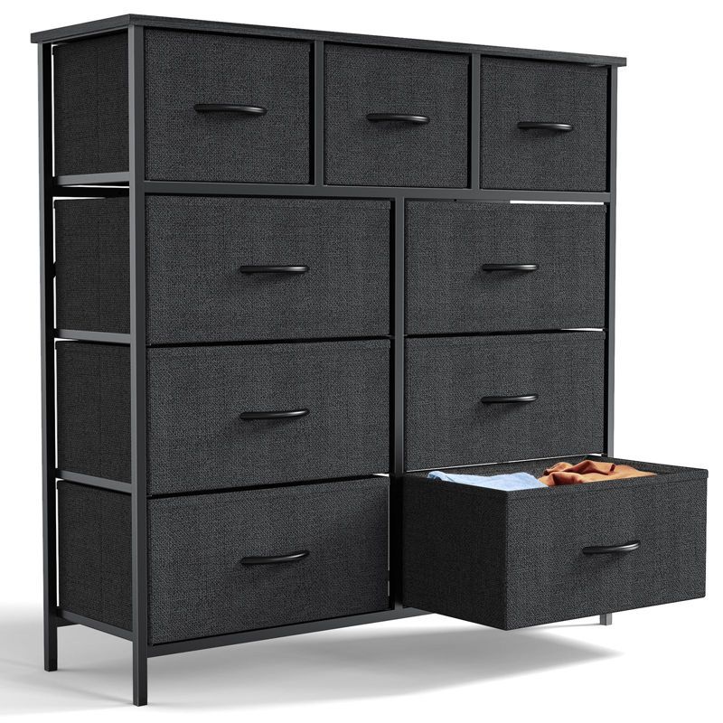 Black Metal Frame 9-Drawer Fabric Dresser