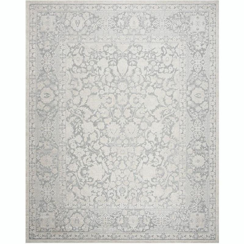 Elegant Floral Essence Light Grey/Cream Synthetic Area Rug - 8' x 10'