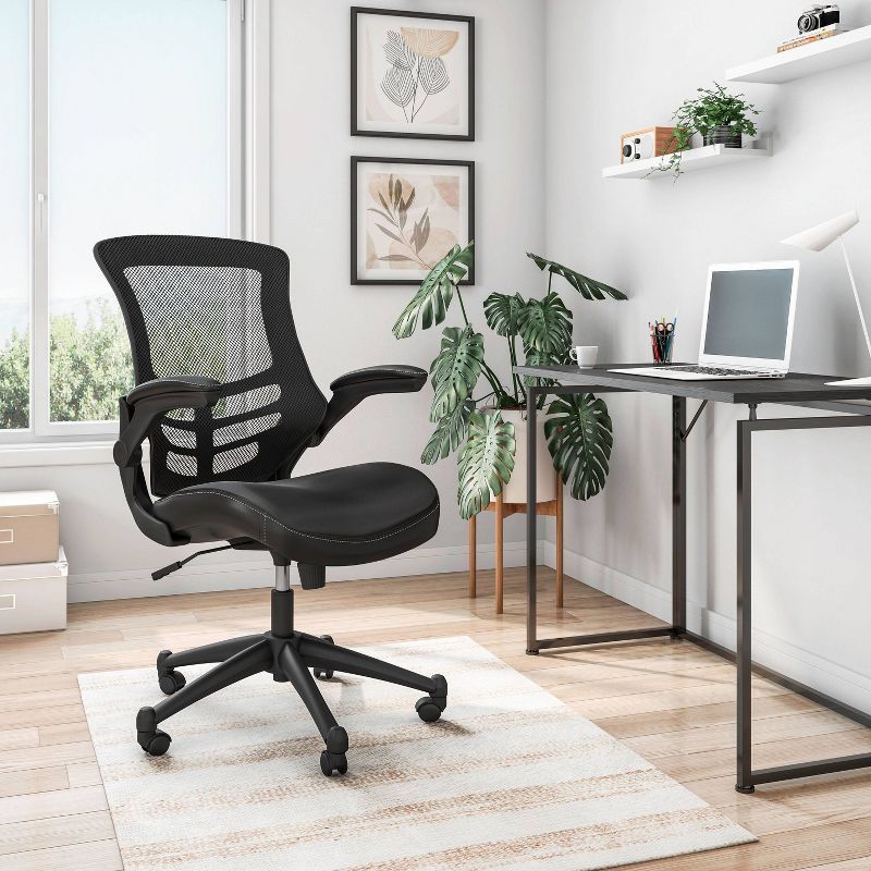 Ergonomic Black Mesh and Leather Task Chair with Adjustable Arms