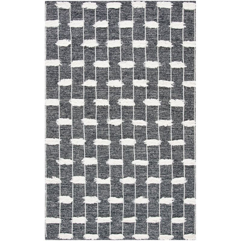 Boho Chic Black and Ivory Striped Kilim 3'x5' Wool Rug