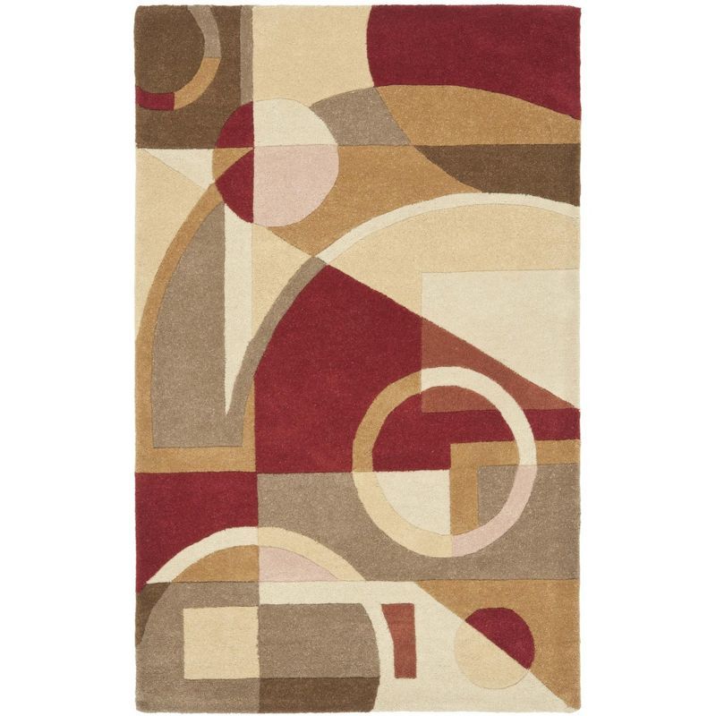Beige and Multicolor Geometric Wool 6' x 9' Area Rug