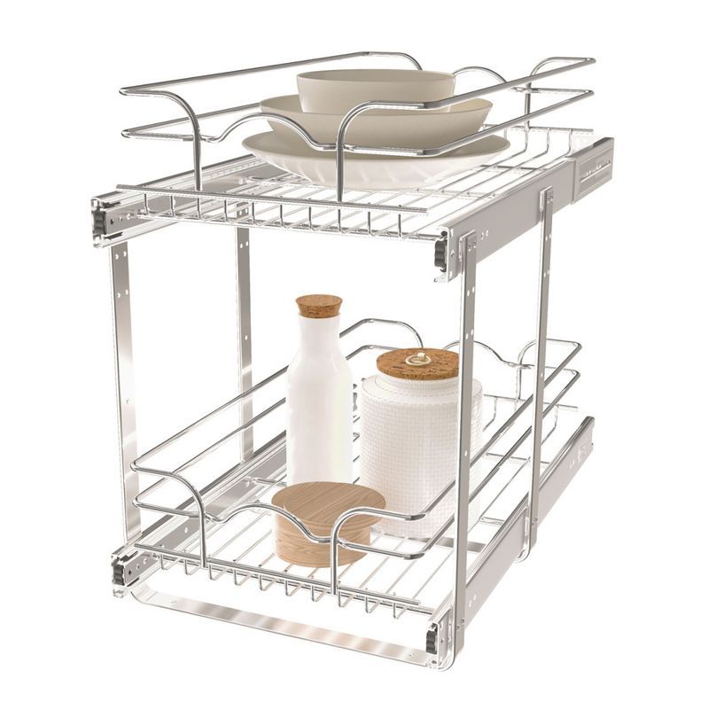 Chrome 2-Tier Wire Basket Pull-Out Shelf Organizer, 12 x 22 Inch