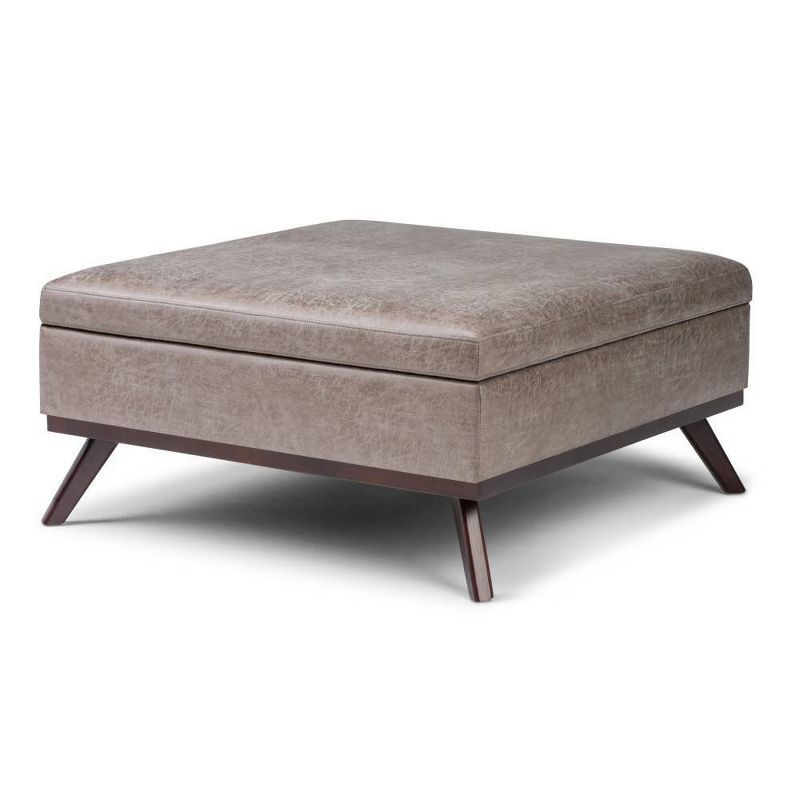 Ethan 36'' Distressed Grey Taupe Faux Leather Storage Ottoman