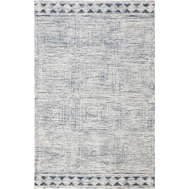 Ivory and Navy Hand-Tufted Wool Area Rug, 8' x 10'