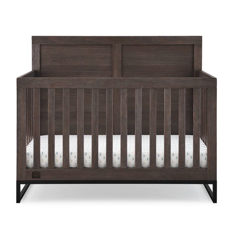 Rustic Gray and Matte Black 6-in-1 Convertible Baby Crib