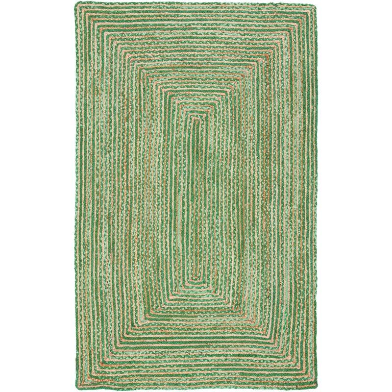 Green and Natural Hand-Knotted Jute Area Rug, 3' x 5'