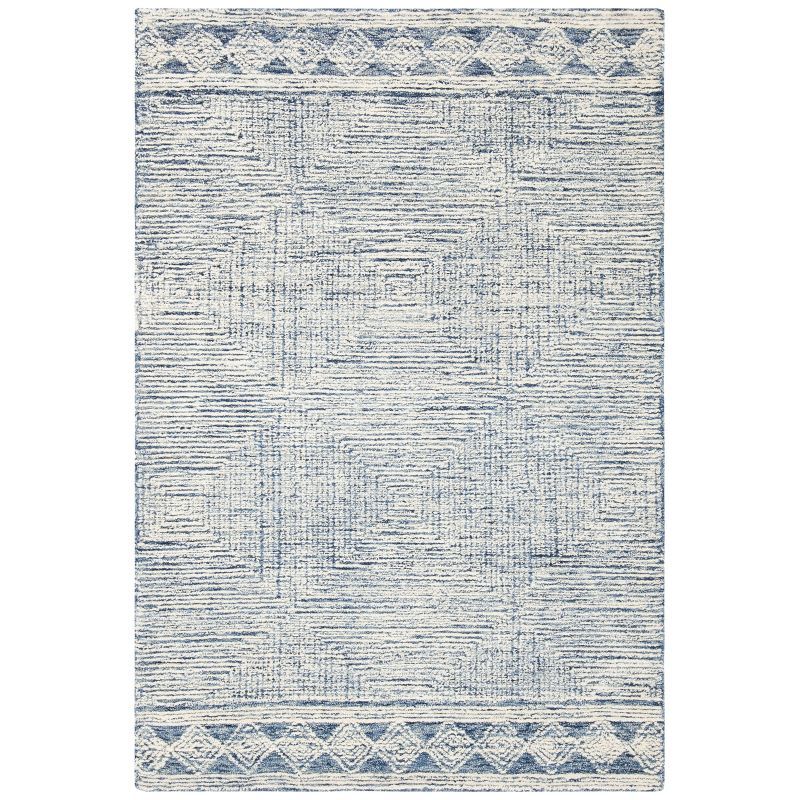 Ivory and Navy Abstract Hand-Tufted Wool Area Rug 4' x 6'