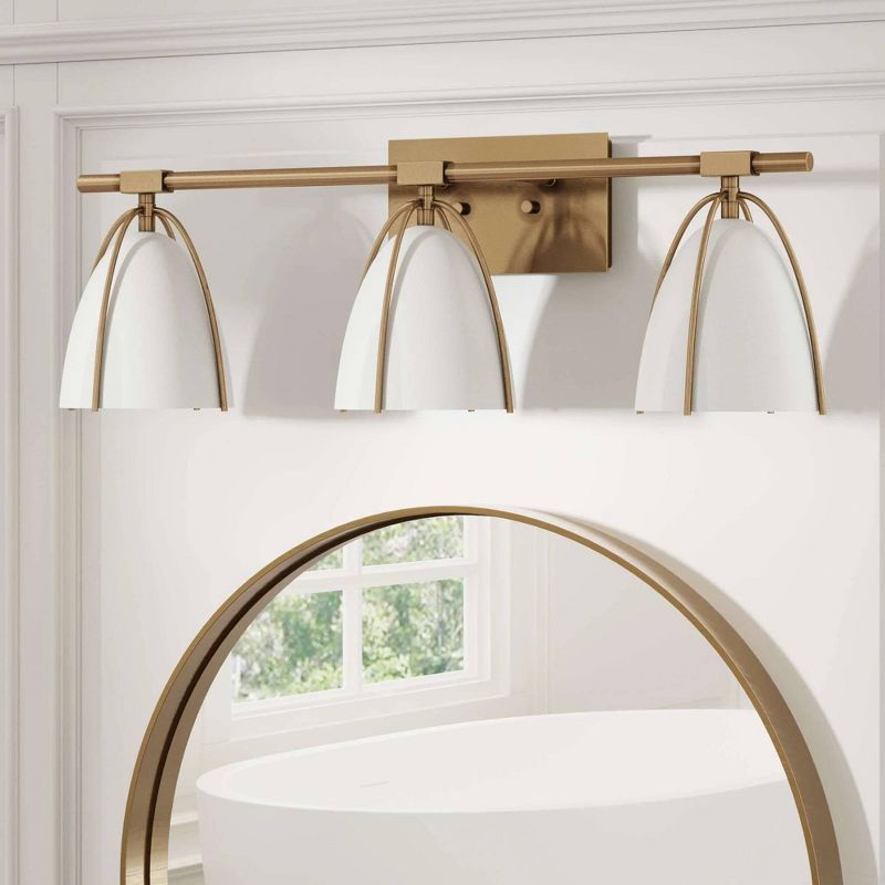 Aubrey 3-Light Gold Brass and White Farmhouse Vanity Fixture