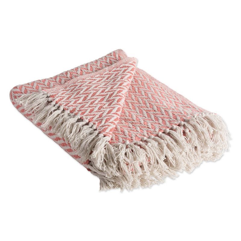 Blush Pink Cotton Zigzag Patterned Reversible Throw Blanket