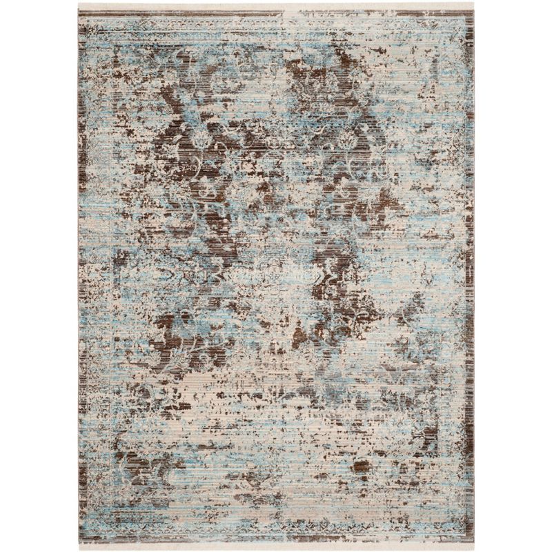 Light Blue and Brown Floral Motif 4' x 6' Area Rug