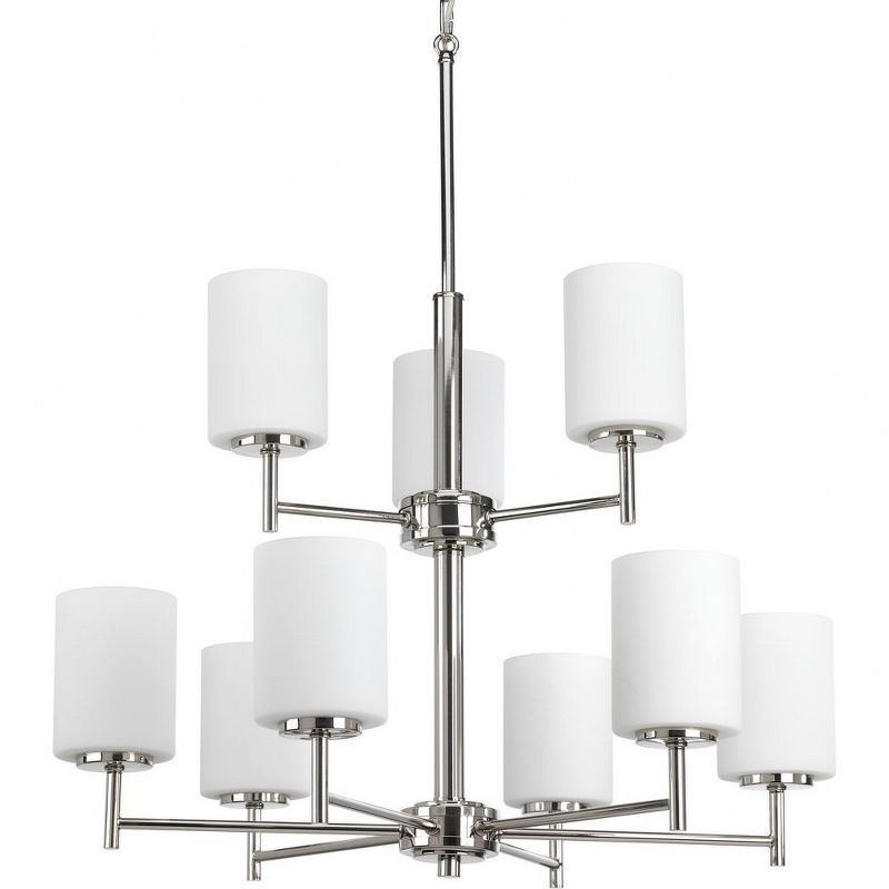 Polished Nickel Two-Tier 9-Light Chandelier with White Glass Shades