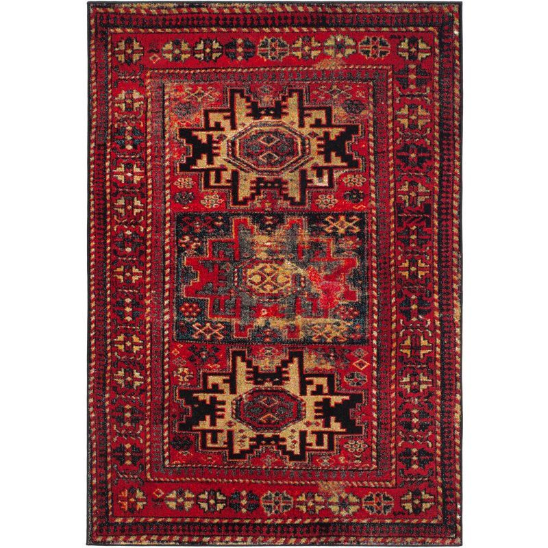 Vintage Hamadan Red Multicolor Synthetic 6'7" x 9' Area Rug