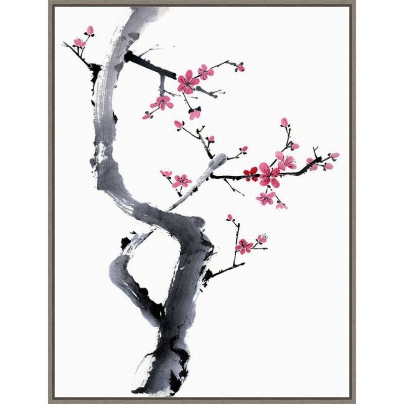 24" x 33" Black and Pink Plum Blossom Canvas Print