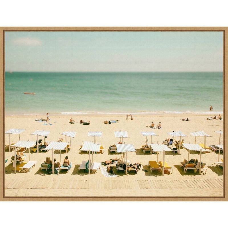 Seaside Sunbathers Coastal Framed Canvas Wall Art