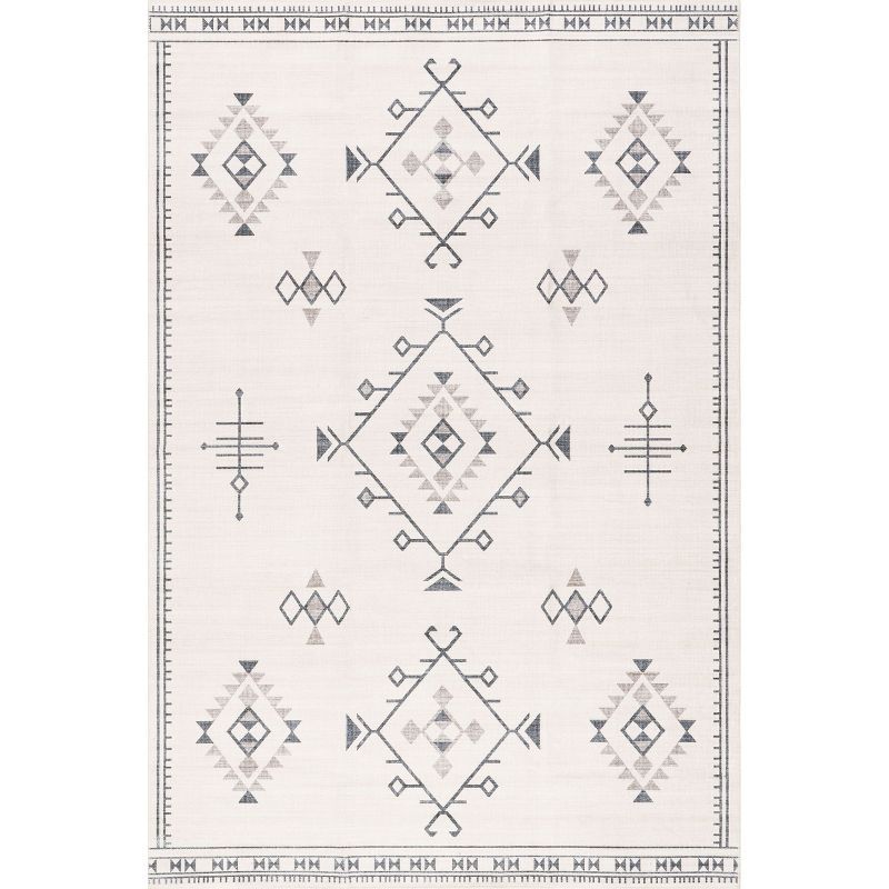 Evalyn Cream Southwestern Washable Synthetic Area Rug 3' x 5'