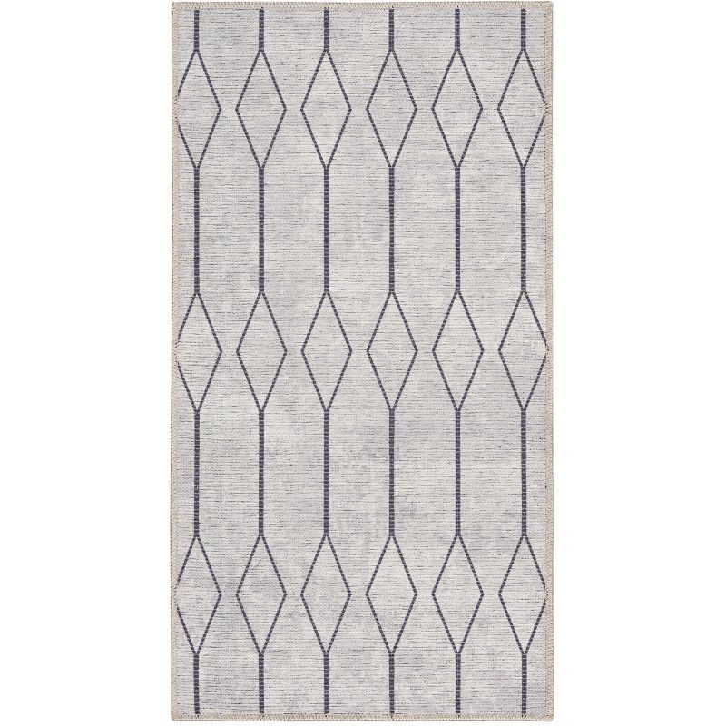 Ivory & Grey Geometric Synthetic 2' x 3'9" Easy-Care Area Rug