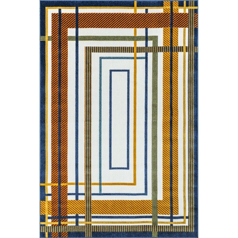 Transitional Multicolor Stripes 4' x 6' Synthetic Indoor/Outdoor Rug