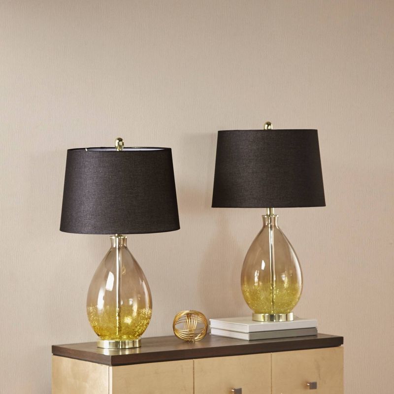 Set of 2 Black and Gold Glass Table Lamps with Drum Shades