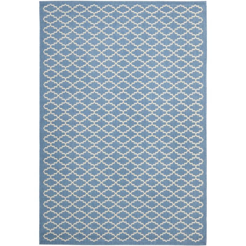 Blue and Beige Rectangular Synthetic Outdoor Area Rug